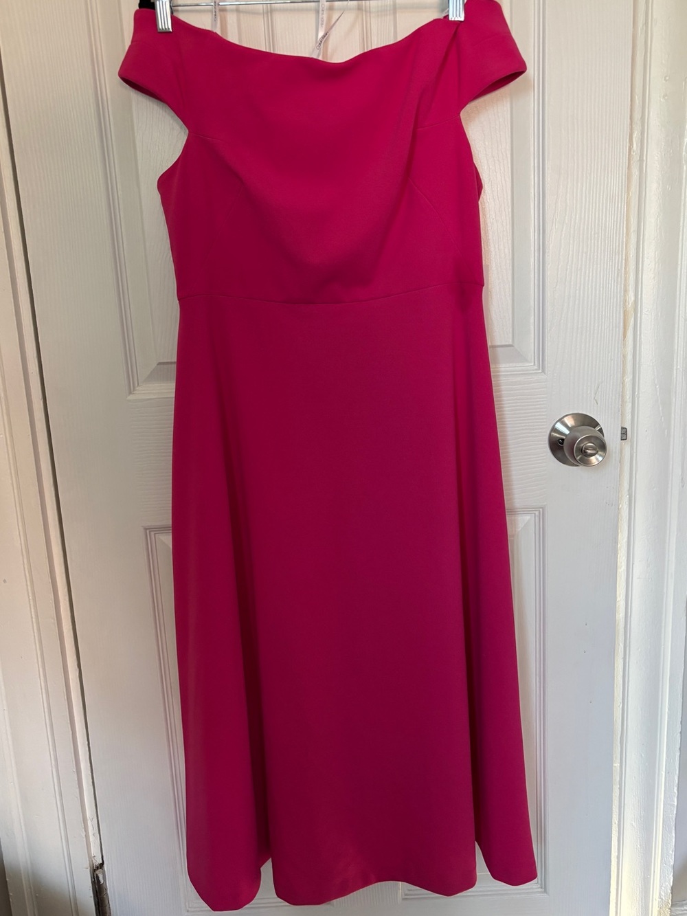 Calvin Klein Hot Pink off the shoulder a line dress NWT Size 10 Gold Hardward